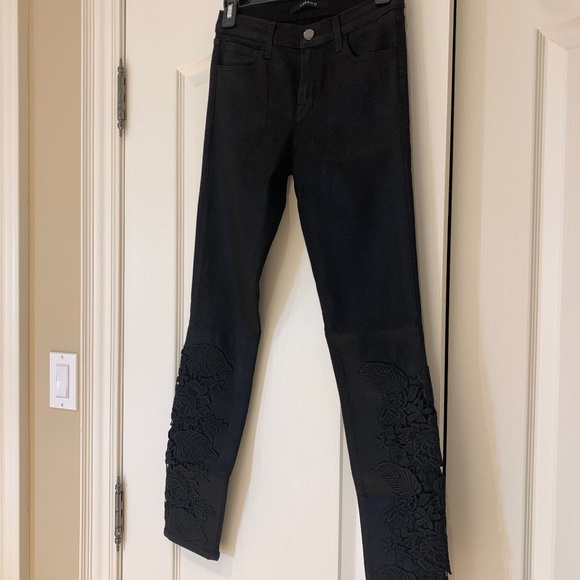 J Brand Mid Rise Skinny Coated Black Lace Jeans, Size 25 (Rare) - Picture 2 of 16